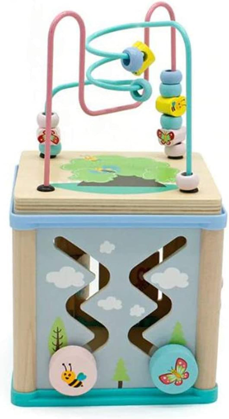 Mini Cubo Multiattività in Legno Dado Didattico - Gioco Educativo - 5 Giochi in 1 per Bambini