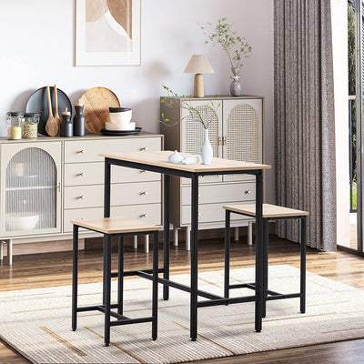 Set 3 Pezzi Con Tavolo E 2 Sgabelli Da Cucina Stile Industriale, Arredamento Moderno per Soggiorno E Salotto, Legno Naturale E Nero