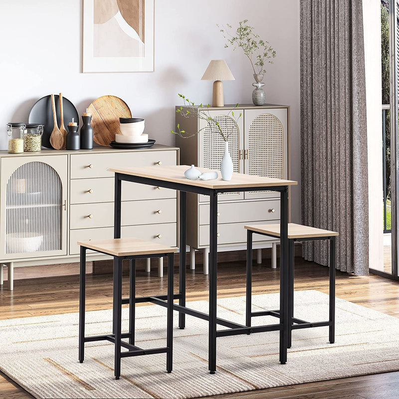 Set 3 Pezzi Con Tavolo E 2 Sgabelli Da Cucina Stile Industriale, Arredamento Moderno per Soggiorno E Salotto, Legno Naturale E Nero