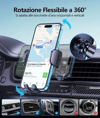 Porta Cellulare Auto, [2023 Upgrated Clip] Supporto Telefono Auto per Presa D'Aria Dell'Auto, 360°Di Rotazione Porta Telefono Macchina Universale Compatibile Con Iphone/Samsung/Xiaomi