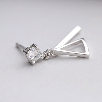 Taobao Explosion Models 925 Sterling Silver Earrings Diamond Triangle Hollow Asymmetric Long Ear Wire Earrings Jewelry Simple Woman