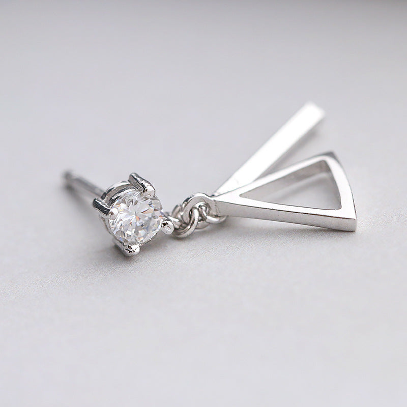 Taobao Explosion Models 925 Sterling Silver Earrings Diamond Triangle Hollow Asymmetric Long Ear Wire Earrings Jewelry Simple Woman