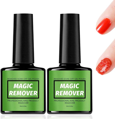 2 Pcs*10Ml Nail Polish Remover, Magic Remover, Veloce E Sicuro Rimuovi Smalto Semipermanente in 3-5 Minuti, Facile E Veloce, Senza Danneggiare Le Unghie