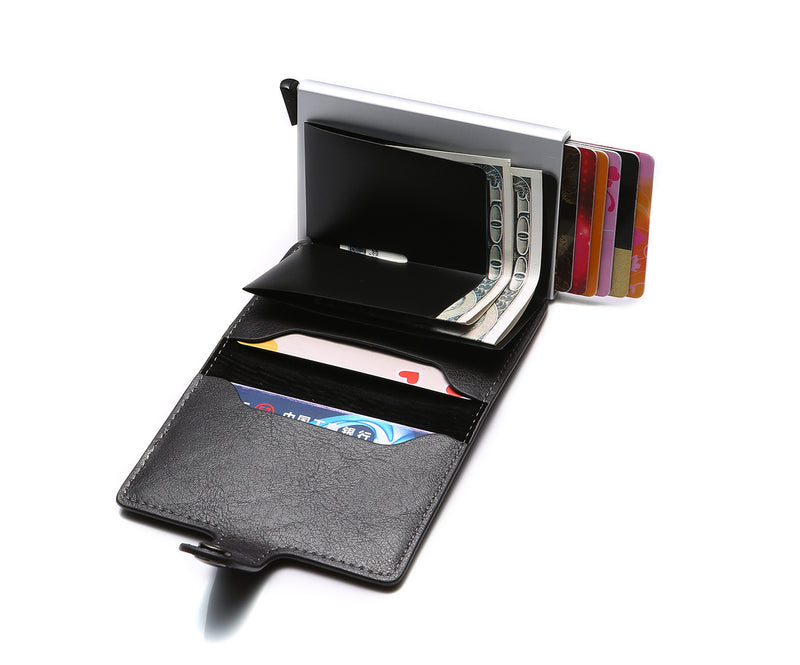 RFID Anti-Theft Men Vintage Wallet Aluminum Metal Purse Leather Cover