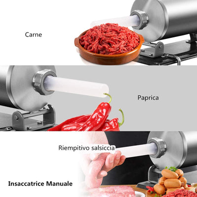 4,8L Insaccatrice per Salsiccia, Macchina per La Produzione Di Salsicce, Insaccatrice Manuale per Uso Domestico, Salsicce Siringa Con 4 Tubi Di Riempimento