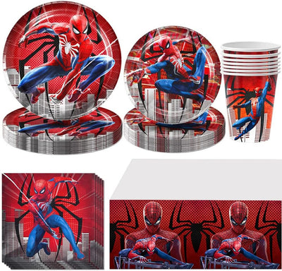 Spiderman - Set Di Piatti Di Carta, 81 Pezzi, Super Eroe, Decorazione Di Compleanno, Bicchieri, Tovaglioli, Tovaglia per 20 Bambini, Compleanno Dei Bambini, Decorazione per Feste