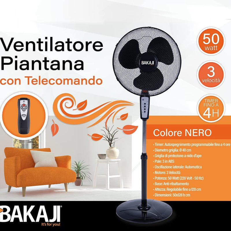 Ventilatore a Colonna Piantana Potenza 50W Diametro Pale 40Cm 3 Velocità Selezionabili Funzione Timer Altezza Regolabile Oscillazione Orizzontale E Telecomando X Controllo a Distanza (Nero)