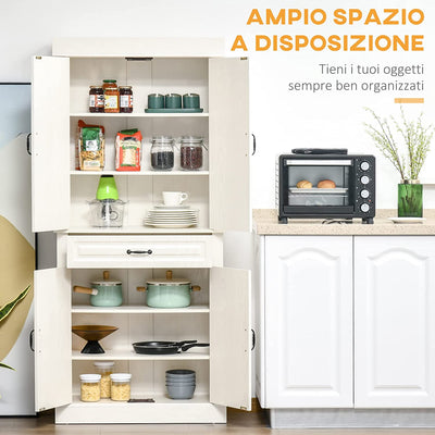 Credenza Cucina Con 2 Armadietti E Cassetto, Mobile Dispensa Stile Coloniale in Legno, 80X35X180Cm Bianco