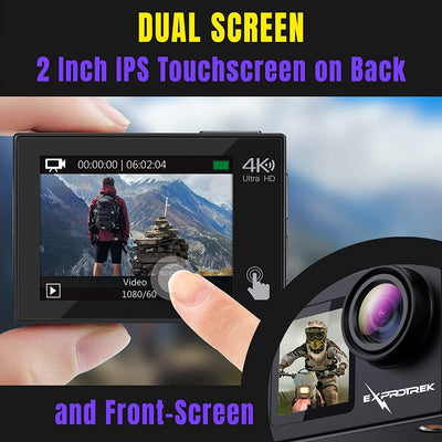 Action Cam, 20MP Action Cam 4K Con Touch Screen, Stabilizzatore EIS, Impermeabile Fino a 40M Sotto L'Acqua