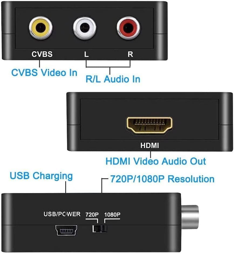 Adattatore Da RCA a HDMI, AV a HDMI, Convertitore AV a HDMI, Supporto 1080P per Pc/Xbox/Ps4/Ps3/Tv/Stb