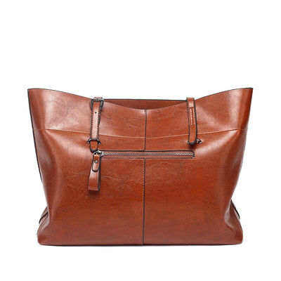 New Handbag Leather Casual Wax Cowhide Handbag Bag Lady Bag Factory Wholesale Horizontal