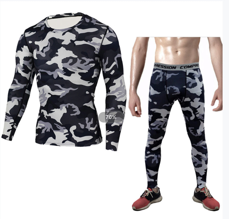 Camouflage Compression Baselayer Set Sports Compression Set Long Sleeve T-Shirt Tights Exercise Clothes Workout Bodysuit Fitness Suits for Men