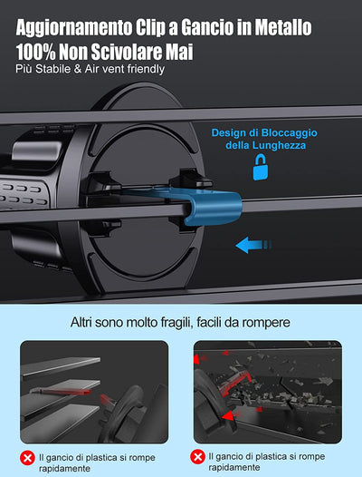 Porta Cellulare Auto [2022 Gancio Aggiornato], 360° Di Rotazione Supporto Cellulare Auto Bocchette Dell'Aria, Porta Telefono Auto Compatibile Con Iphone 14 PRO Max E Altro 4-7” Smartphone