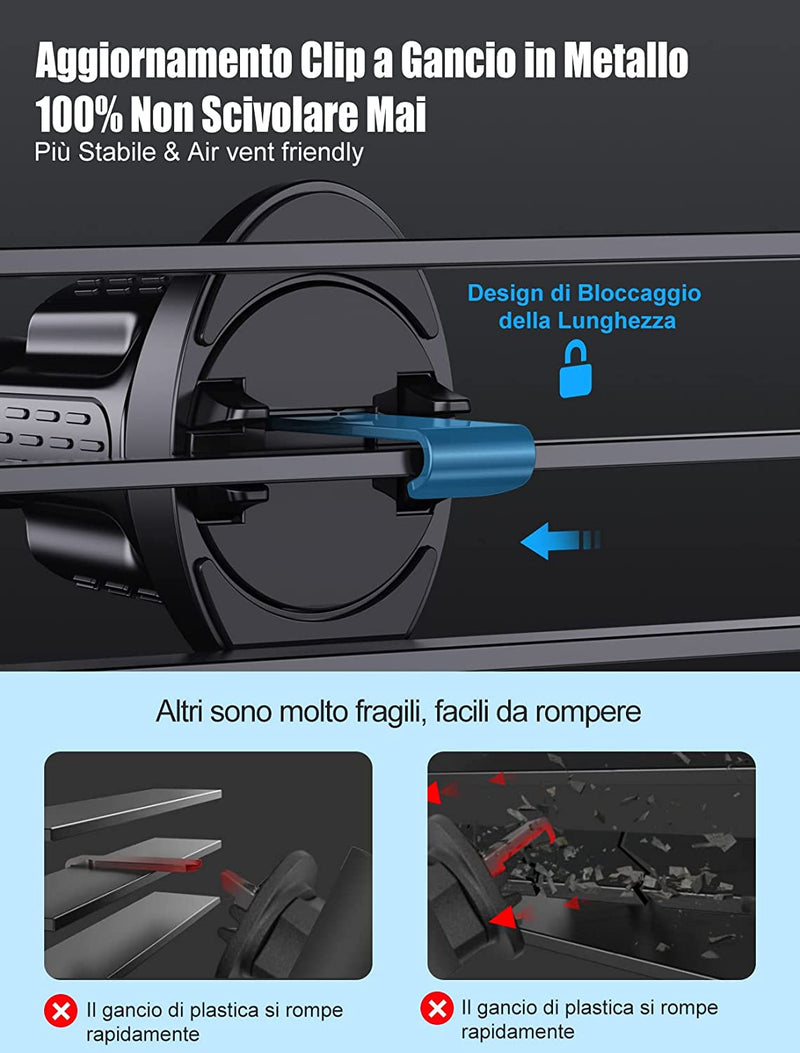 Porta Cellulare Auto [2022 Gancio Aggiornato], 360° Di Rotazione Supporto Cellulare Auto Bocchette Dell&