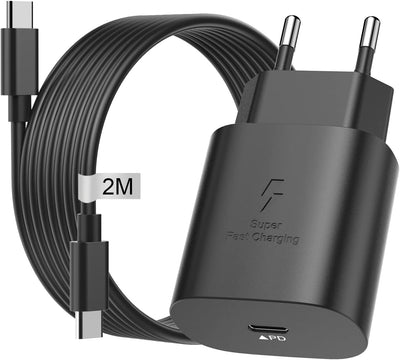 Caricatore USB C Rapido per Caricabatterie Samsung 25W, Alimentatore USB C per Samsung Galaxy S23 Ultra/S23/S22 Ultra/S21 Ultra 5G/S21 FE/S20/S10/S9/A53 5G/A13, Spina Presa Tipo C Spinotto Con Cavo 2M