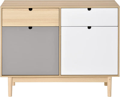 Mobile Multiuso Stile Nordico, Armadietto Due Ante Con Cassetti per Cucina E Ingresso, 100X40X79.5Cm, Multicolore