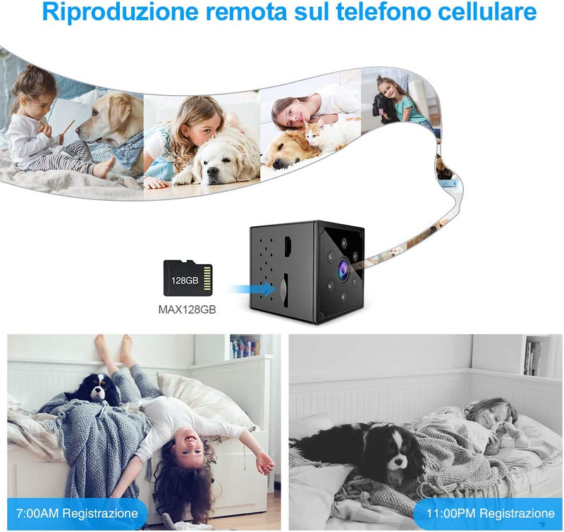 Telecamera Spia, 1080P HD Telecamera Nascosta Wifi Senza Fili Microcamera per Casa Lunga Durata Batteria Mini Videocamera Sorveglianza Interno Con Visione Notturna Rilevamento Di Movimento