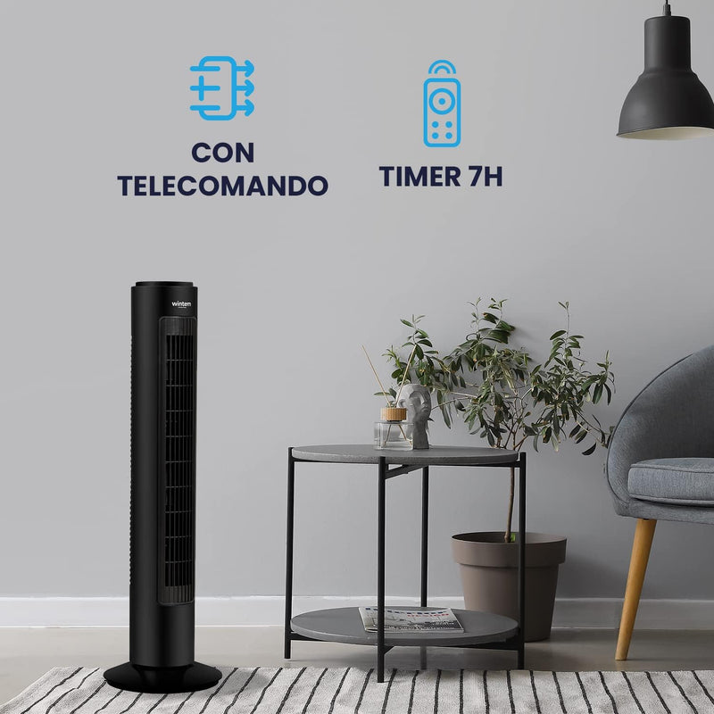 Ventilatore Airy Exclusive a Torre 70 Cm Con Telecomando Oscillazione Da 75° 3 Modalità E Velocità Timer 7H 54W