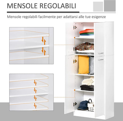 Mobile Dispensa Multiuso Con 2 Armadietti E Mensole Regolabili, Legno Truciolare, 59X31X155Cm, Bianco