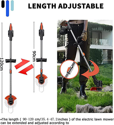 Taglia Erba Giardino a Batteria Tagliabordi Elettrico Decespugliatore Multifunzione Con Lame Metalliche E 2*Batteria Leggero Testata Regolabile E Maniglia Telescopica per Prato Campo Da Giardino