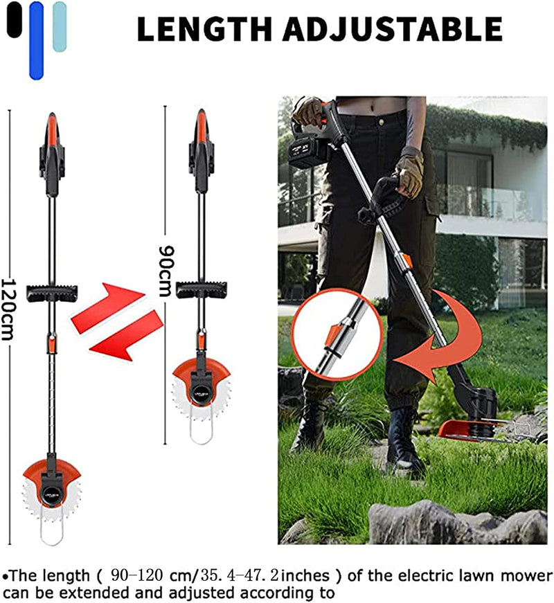 Taglia Erba Giardino a Batteria Tagliabordi Elettrico Decespugliatore Multifunzione Con Lame Metalliche E 2*Batteria Leggero Testata Regolabile E Maniglia Telescopica per Prato Campo Da Giardino