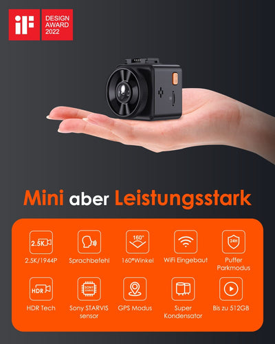 E1 Wifi GPS Dash Cam, 2596X1944P 30FPS Telecamera per Auto a Condensatore Con Schermo IPS Da 1,54 Pollice a 160°, Monitoraggio Del Parcheggio 24 Ore， Telecomando E Controllo Vocale, Max 512G