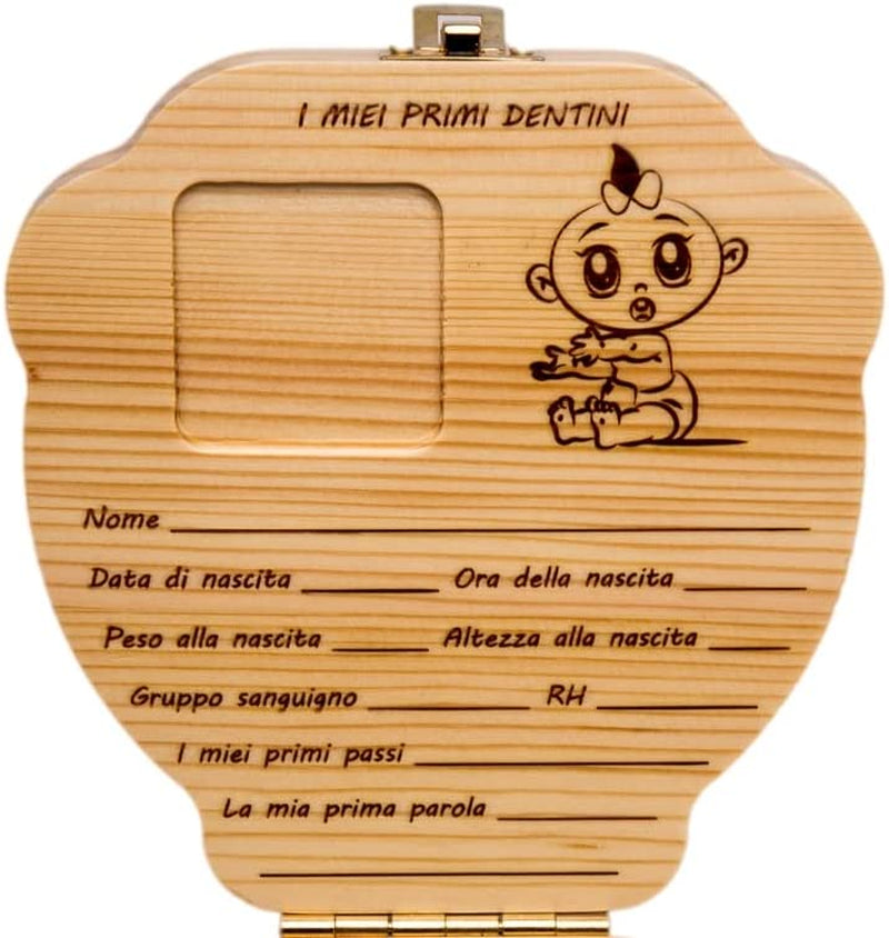 Scatola Porta Dentini Da Latte (Italiano) Bambina E Bambino - Scatolina Fatina Dei Denti - Cofanetto Di Legno Con Box Ricordi per Bambini - Scatole Regalo Battesimo- Scatoline Nascita Neonato