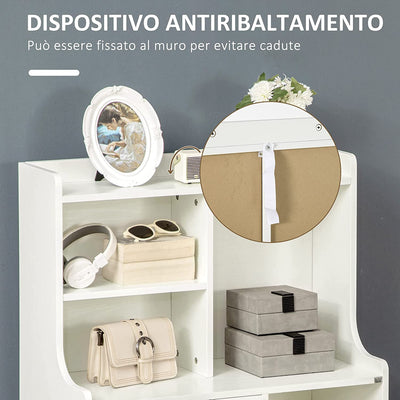 Mobile Dispensa in MDF Con 2 Cassetti E Ripiani Aperti, Mobiletto Multiuso per Soggiorno, Ingresso E Cucina, 73X35X110 Cm, Bianco