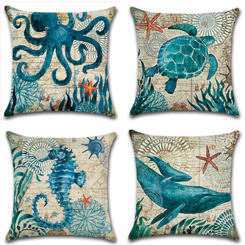 Marine Life Sea Turtle Seahorse Whale Octopus Pillow