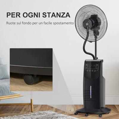 Ventilatore Nebulizzatore Con Telecomando Da 5M, Timer 12H E Oscillazione 70°, 3 Velocità, 3 Funzioni E Antizanzare, Tanica 3.1L, 90W, Ф44.5X135Cm Nero