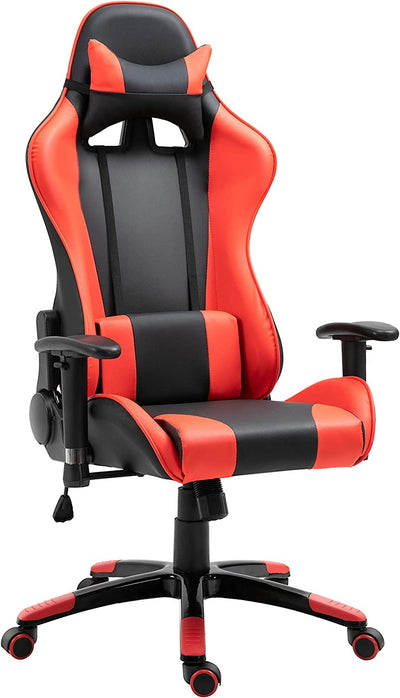 Sedia Gaming Professionale Girevole，Sedia Da Ufficio Reclinabile Con Sostegno Lombare E Collo PVC 67 X 67 X 123-132Cm Nero-Rosso