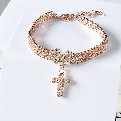 Pet Necklace Word Cross Zircon Three Drainage Diamond Cat and Dog Jewelry