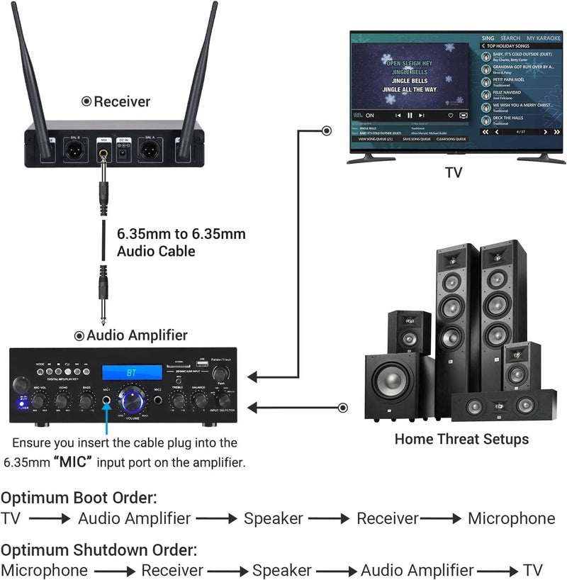 Microfono Wireless UHF Professionale Dinamico Doppio Microfono Senza Fili, Sistema Di Microfono a Mano, Set per Karaoke, Feste, DJ, Chiesa, Matrimonio, Riunione, Lezione, 60 Metri