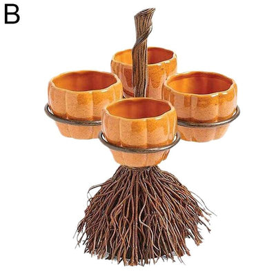 Halloween Broom Pumpkin Snack Bowl Rack Decorations Home Decor