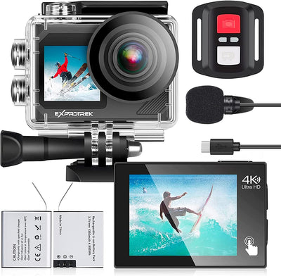 Action Cam, 20MP Action Cam 4K Con Touch Screen,Angolo Di Visione Regolabile, Impermeabile Fino a 40M Sotto L'Acqua.