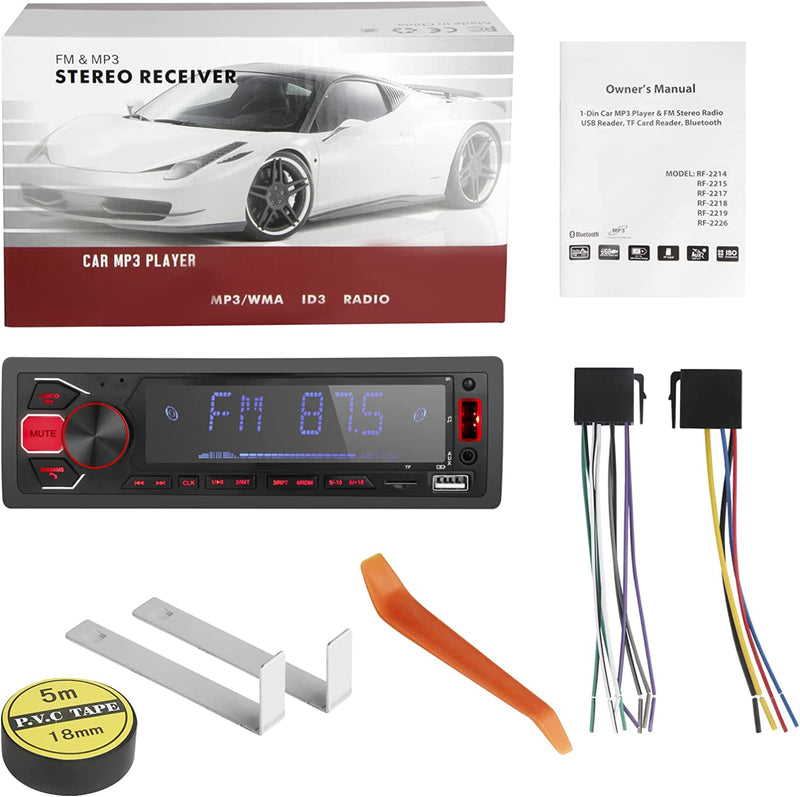 Autoradio Bluetooth Vivavoce 1 Din - Telecomando APP - Lettore MP3 Multimediale per Auto: Microfono Incorporato | Compatibile Con USB | TF | AUX | Radio Stereo FM Con 7 Luci Colori