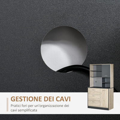 Mobile Cucina Credenza Moderna Salvaspazio Con 2 Armadietti 3 Cassetti 3 Ripiani Legno 90 X 39 X 169Cm Bicolore Grigio Rovere Chiaro