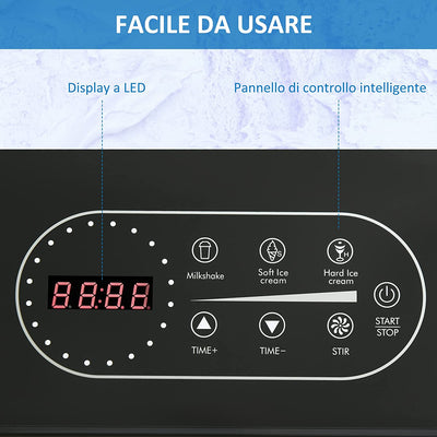 Gelatiera Da 1.5L Con Compressore in Acciaio Inox, 140W, Macchina per Gelato, Yogurt E Milkshake Con Misurino, Paletta E Cucchiaio