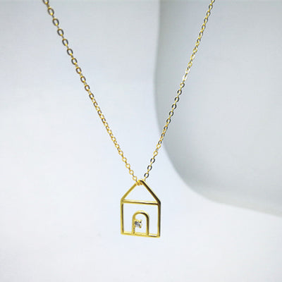 S925 Silver Temperament All-Match Small and Cute Small House Pendant Clavicle Necklace