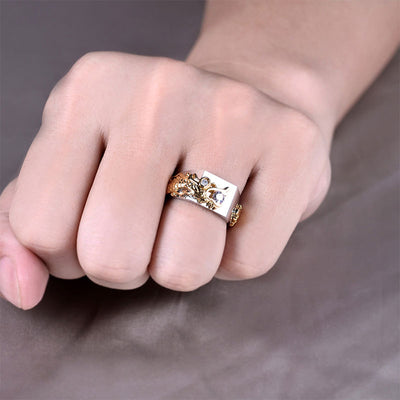 New Men'S Domineering Dragon Pattern Two-Color Zircon Rhinestone Ring Fashion Punk Hip Hop