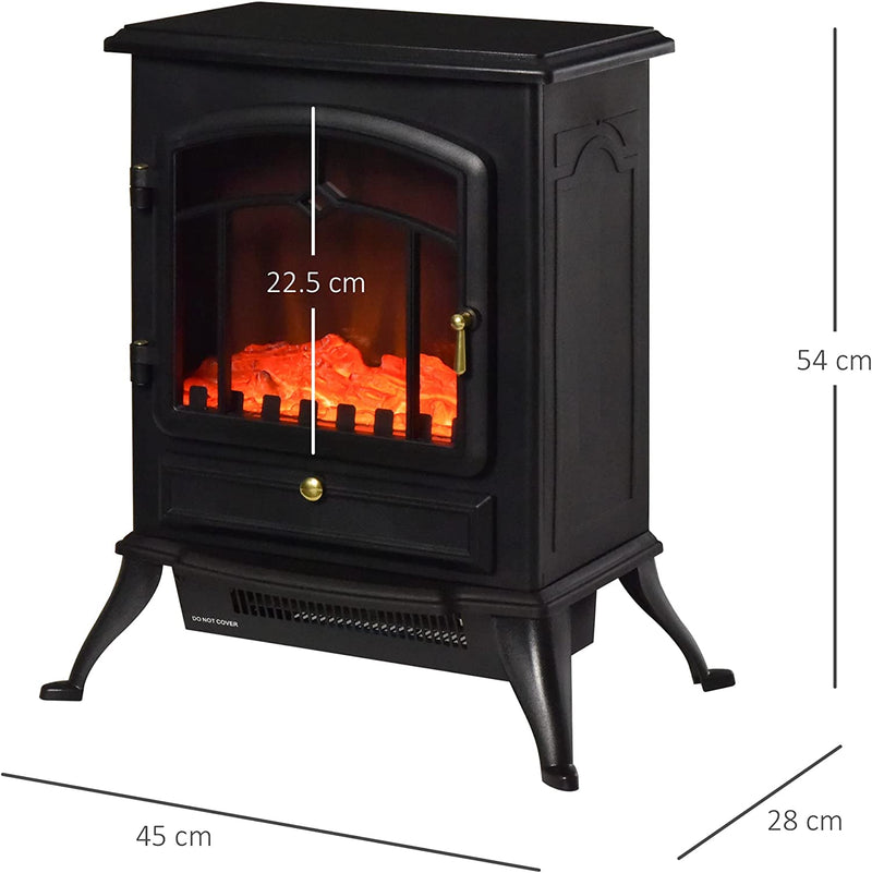 Camino Elettrico Da Terra Con Effetto Fiamma Potenza 1000W /2000W in ABS E Vetro 45×28×54Cm Nero