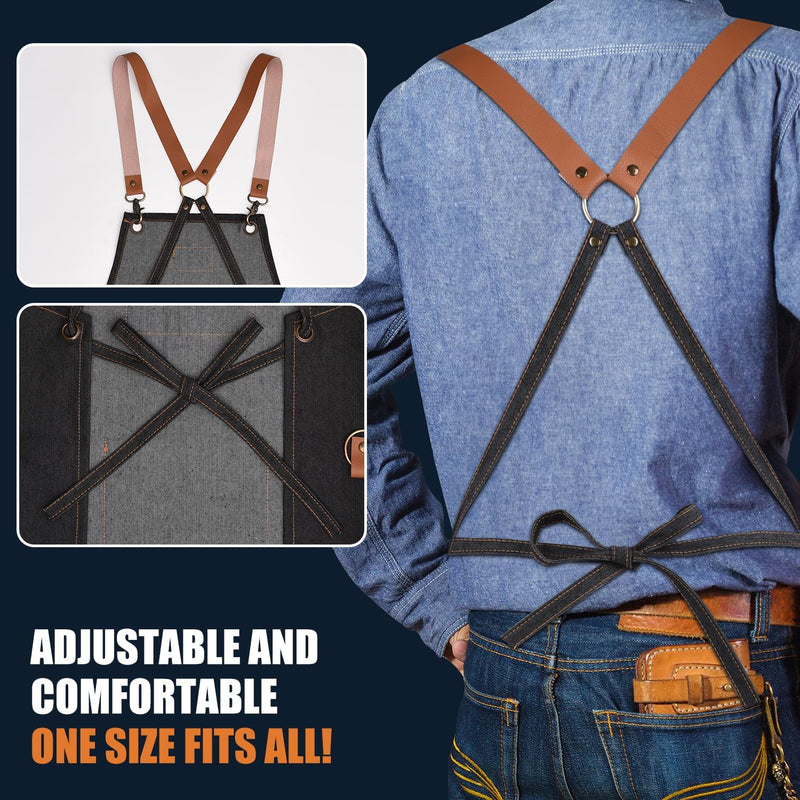 Grembiule Lavoro Uomo,Grembiule Di Jeans,Cintura Regolabile,Grembiule Lavoro Uomo Multitasche,Grembiule Donna per Cucina,Ristorazione,Artigiano,Pittore,Barista,Falegliameria,Saldatore,Unisex