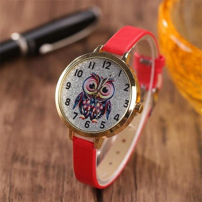 Owl Student Cartoon Watch Female Model Thin Belt Watch