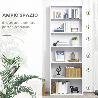 Libreria Scaffale a 6 Ripiani in Legno, Mobile Con Mensole Regolabili per Salotto E Camera Da Letto, 76.2X34.5X209Cm, Bianco