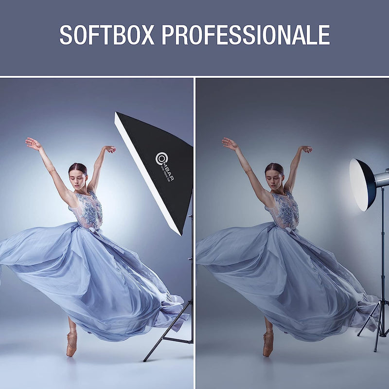 Softbox - Set Dotografico per Studio Fotografico, 50 X 70 Cm, Professionale, Con 135 W, 5500 K, Lampada Diurna E27 E Borsa per Il Trasporto per Ritratti Da Studio, Foto Di Moda