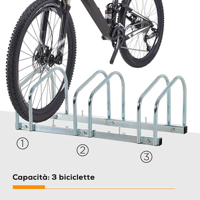 Rastrelliera Portabiciclette Parcheggio per 3 Biciclette in Acciaio, 76X33X27 Cm, Argento