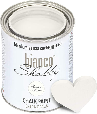 CHALK PAINT Bianco Naturale & FINITURA + PENNELLO - Pittura Shabby Chic EXTRA OPACA (1 Litro) + Finitura Trasparente Opaco (1 Litro) + 1 Pennello Pro 40 Mm