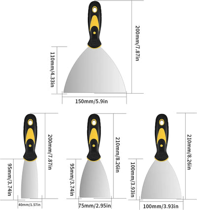 Spatole in Acciaio Inossidabile, Set Di Coltelli Di Spatola per Stucco, Raschietti per Pareti, Spatola per Stucco, Frattazzo Spatole per Stucco Cartongesso - 4 Pezz