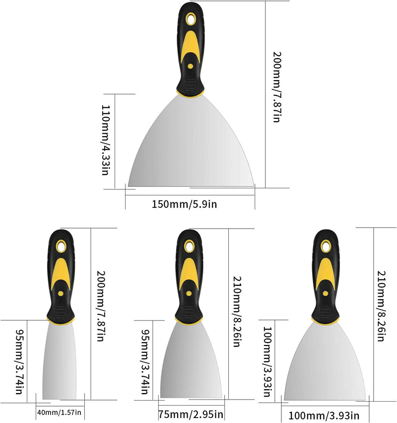 Spatole in Acciaio Inossidabile, Set Di Coltelli Di Spatola per Stucco, Raschietti per Pareti, Spatola per Stucco, Frattazzo Spatole per Stucco Cartongesso - 4 Pezz