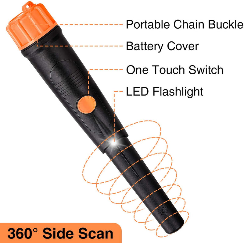 Pinpointer Metal Detector -  Impermeabile Portatile a 360° Con Luce LED E Batteria 9V per Caccia Al Tesoro Oro, Suono E Vibrazione Di Tre Modalità Ad Alta Sensibilità